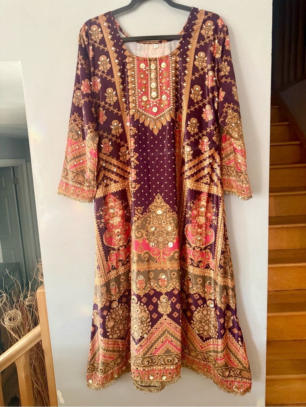 Designer Inspired Velvet Feel Kaftan Dress | Pakistani Style Embroidered Maxi L
